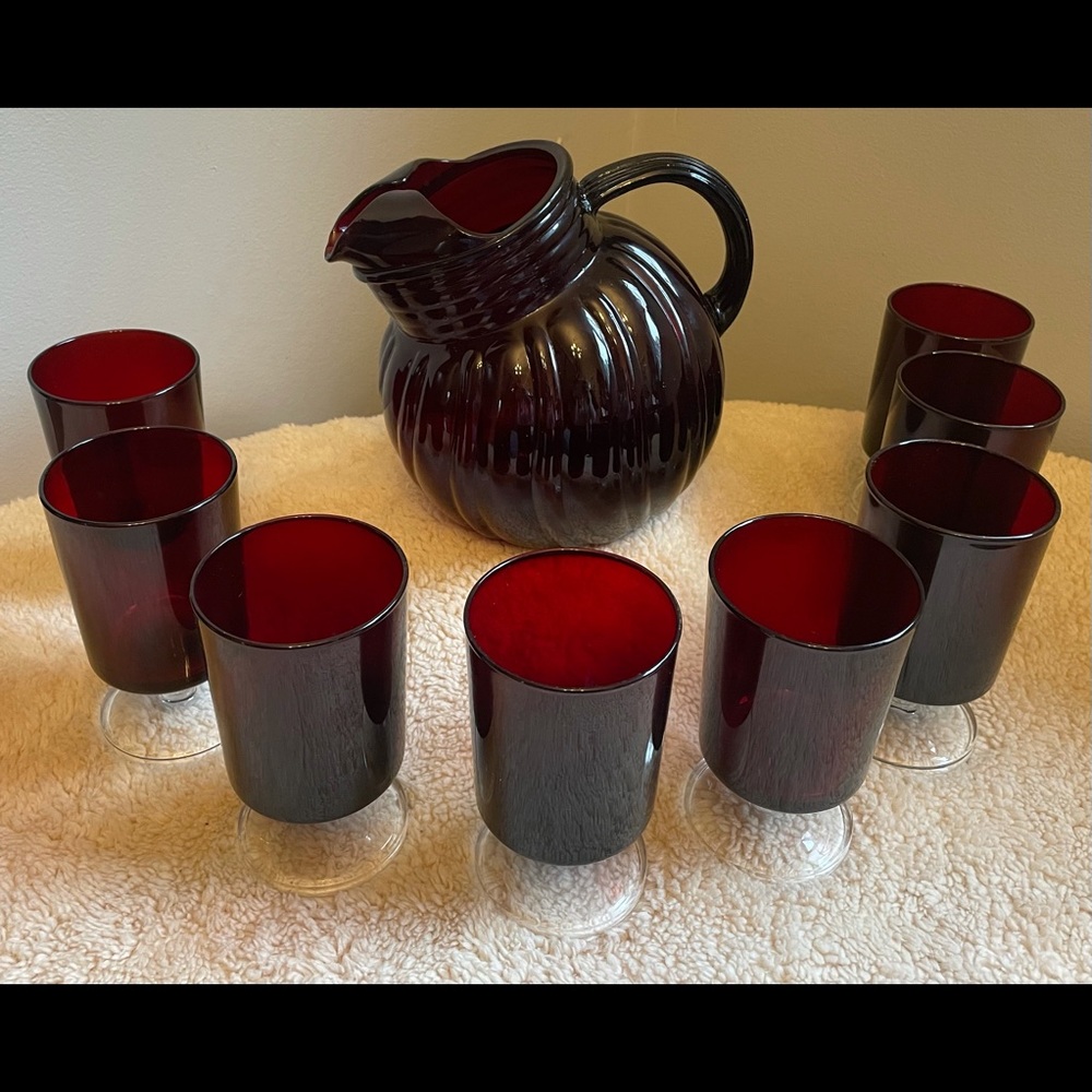 Vtg Lot 9 Ruby Red Anchor Hocking Luminarc Arcoroc